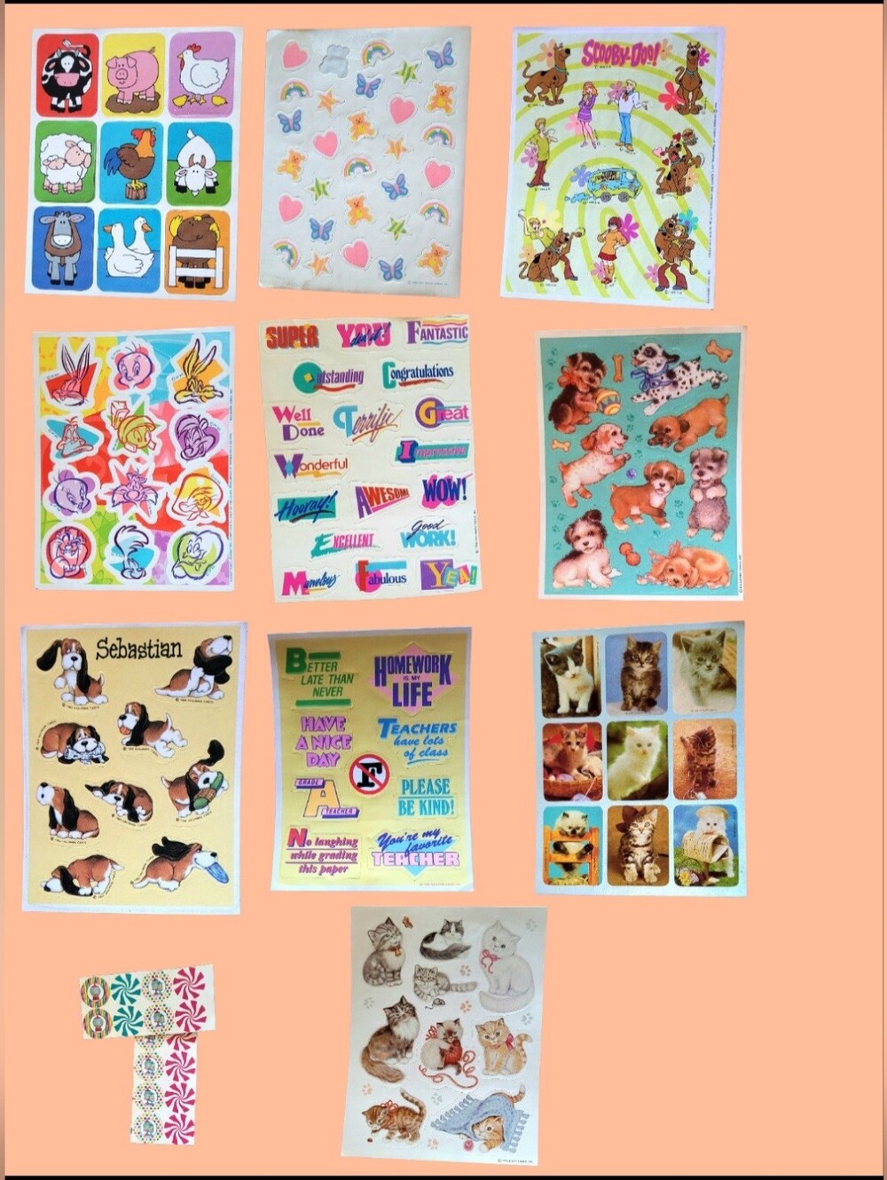 VINTAGE STICKER LOT 1980S-90S HALLMARK, DISNEY, HANNAH BARBARA, WARNER BROTHERS